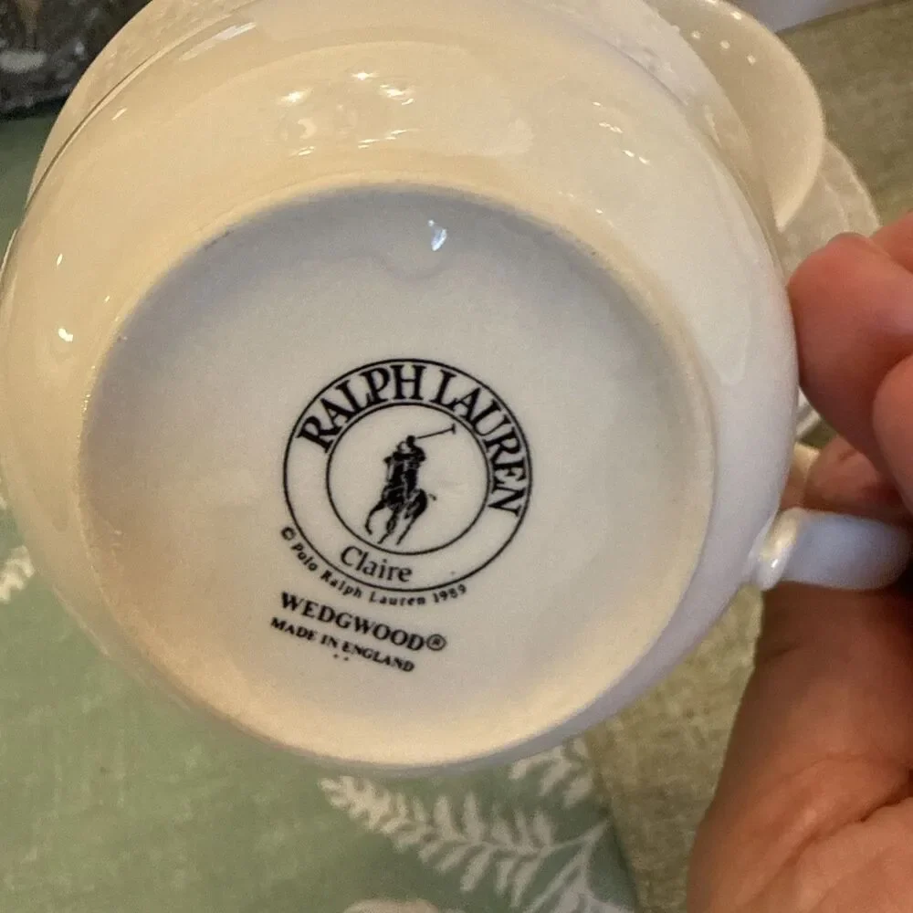 Ralph Lauren Wedgwood White “Claire” Cup & Saucer 6 Sets, Excellent Condition!